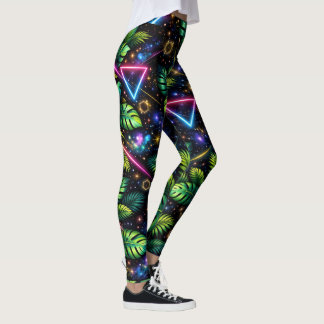 Leggings Cosmic Jungle Neon Galaxy Tropical Activewear