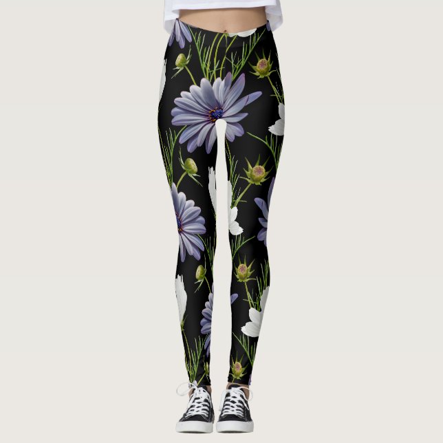 Leggings Cosmos Daisy Floral Collage sans fil (Devant)