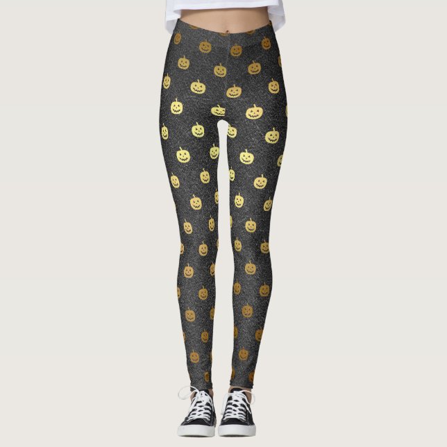 Leggings Costume Citrouille Halloween noir et or huile (Devant)