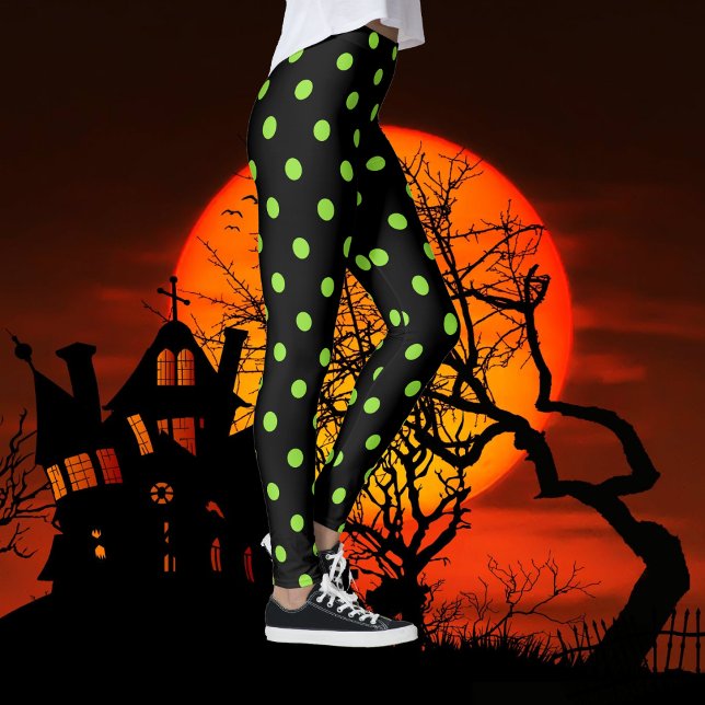 Leggings Costume de Motif Pois vert d'Halloween (Halloween Black Green Polka Dots Pattern Costume Leggings)