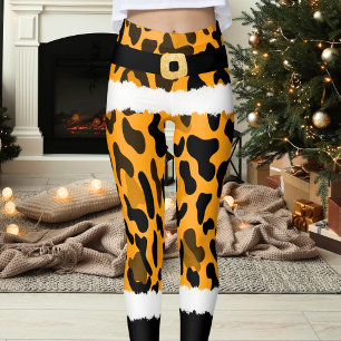 Leggings Costume de Noël Empreinte de léopard jaune
