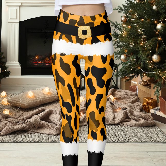 Leggings Costume de Noël Empreinte de léopard jaune (Créateur téléchargé)