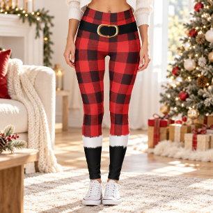 Leggings Costume de Père Noël à carreaux moderne, Noël drôl