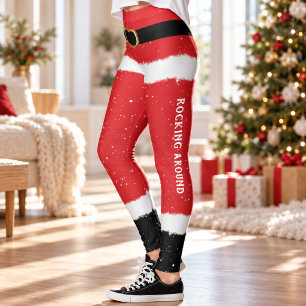 Leggings Costume de Père Noël Message Personnalisé Noël Amu