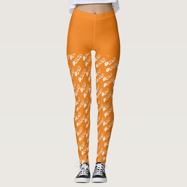 Leggings Costume d'Halloween Éffrayant blanc orange Boo (Devant)