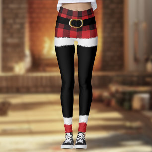 Leggings Costume Père Noël Plaid Moderne Mignonne Noël Drôl