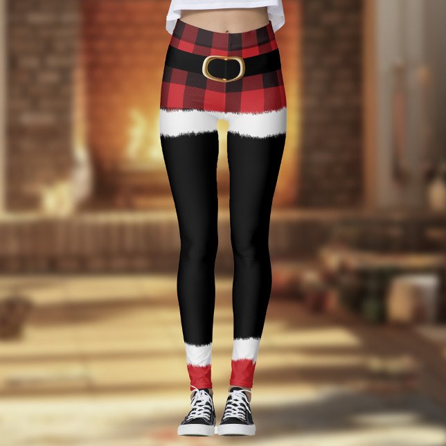Leggings Costume Père Noël Plaid Moderne Mignonne Noël Drôl (Créateur téléchargé)