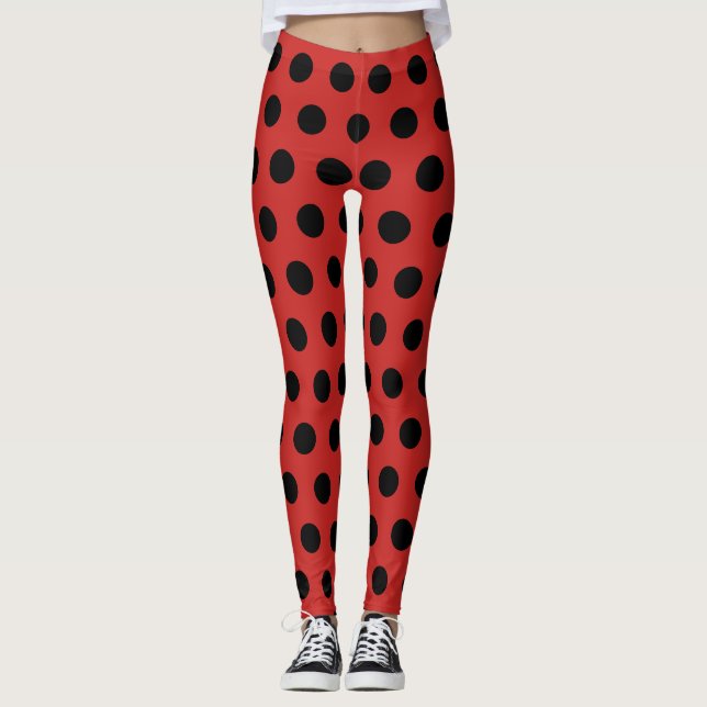 Leggings Costume Red BlackLadybird Spots Pantalon Retro Yog (Devant)