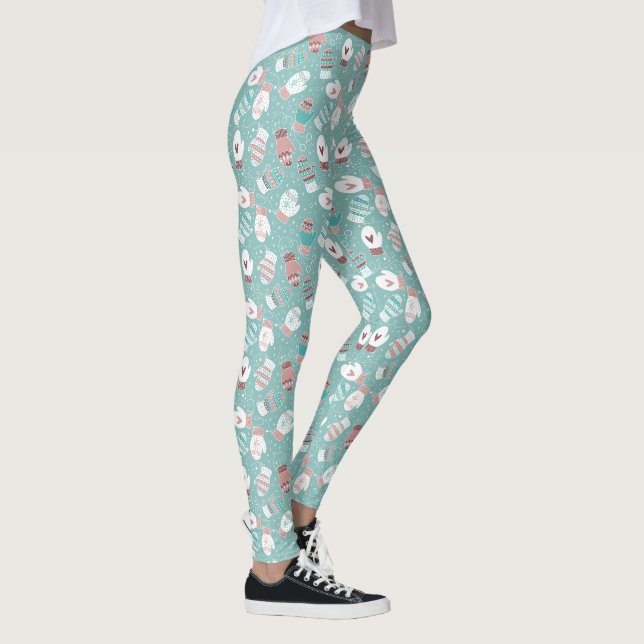 Leggings Cosy hiver Noël Mittens Motif à Mint (Droite)