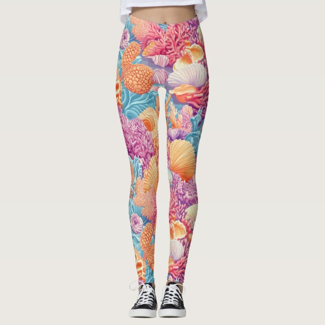 Leggings Côtière rustique - Coquillages, Starfish, Reef (20 (Devant)