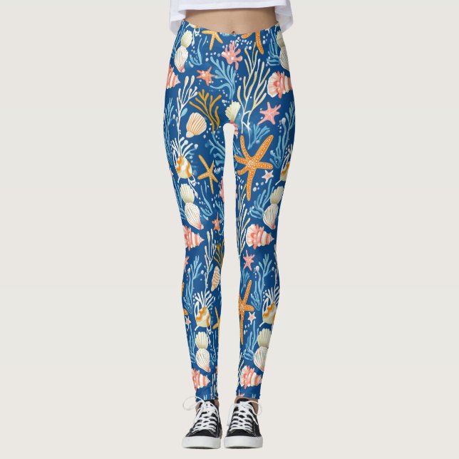 Leggings Côtière rustique - Coquillages, Starfish, Reef (26 (Devant)
