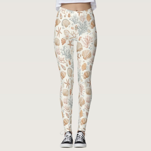 Leggings Côtière rustique - Coquillages, Starfish, Reef (32 (Devant)