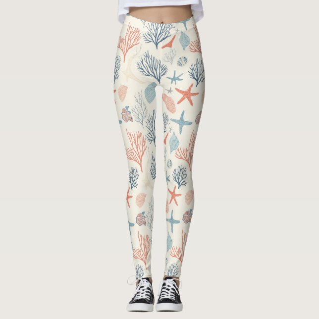 Leggings Côtière rustique - Coquillages, Starfish, Reef (35 (Devant)