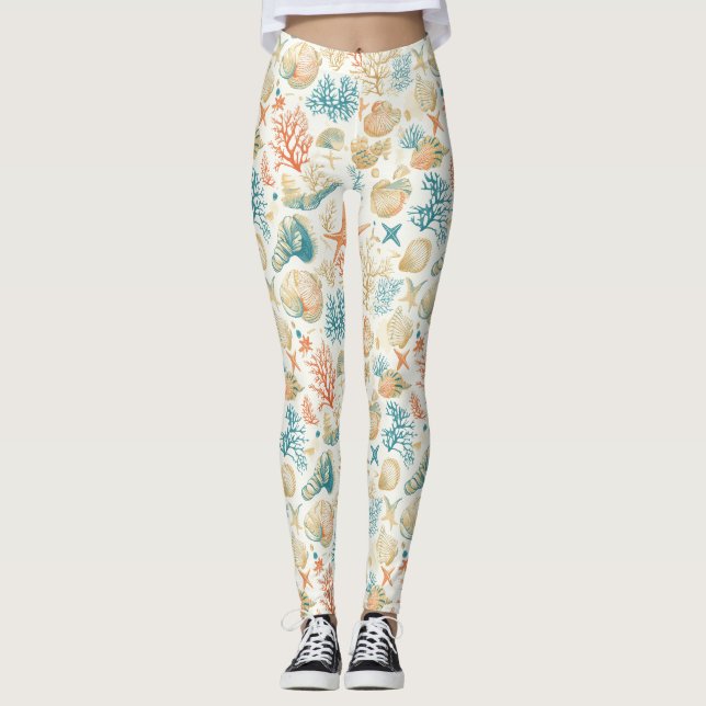 Leggings Côtière rustique - Coquillages, Starfish, Reef (9) (Devant)
