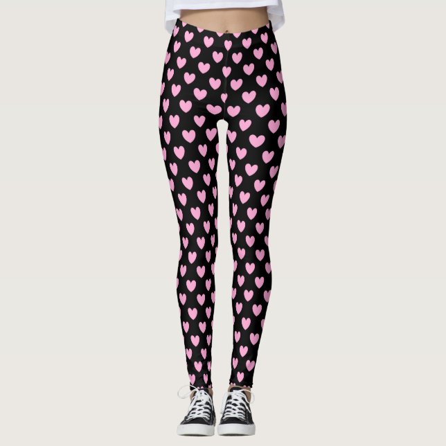 Leggings Coton Candy Pink coeurs de polka sur noir (Devant)