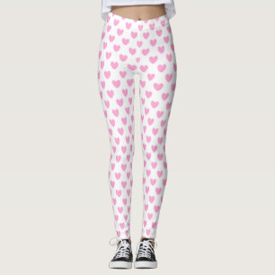 Leggings Coton Candy Pink coeurs sur blanc