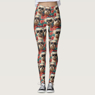 Leggings Coton De Tulear avec des roses à cœur pour la Sain