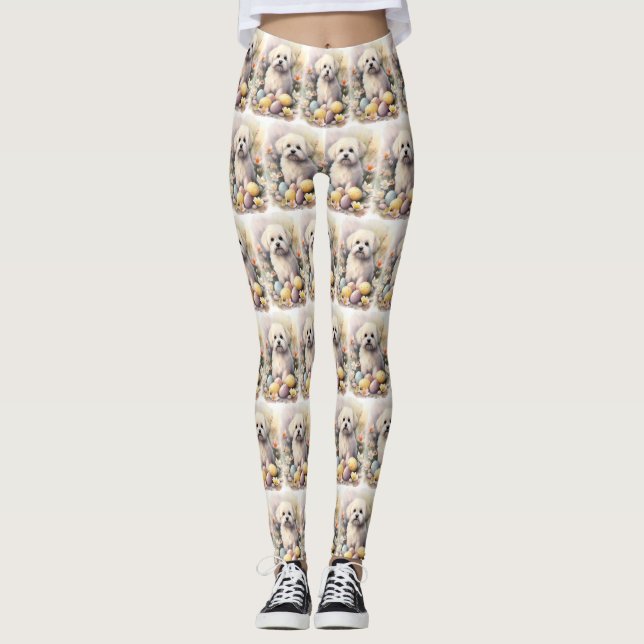 Leggings Coton De Tulear avec vacances de œufs de Pâques (Devant)
