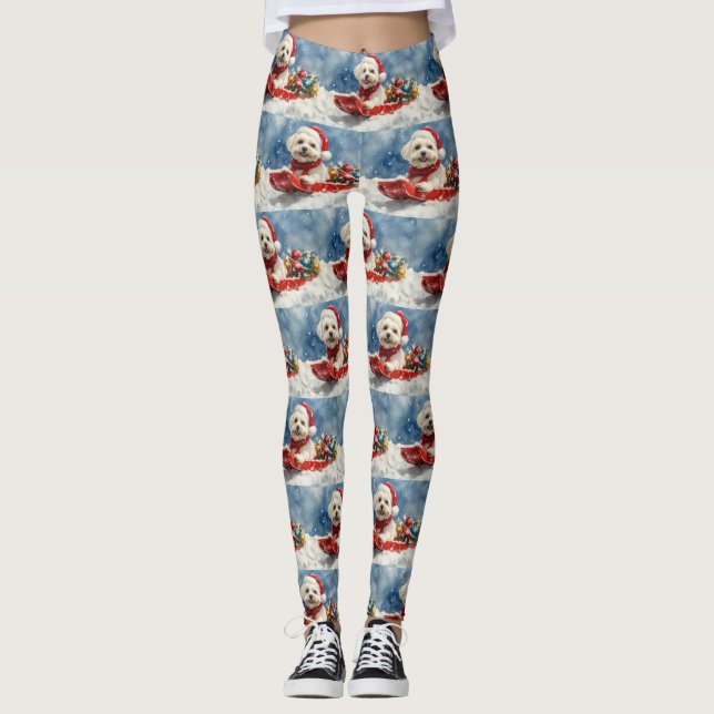 Leggings Coton De Tulear dans Sledge Qu'il neige Noël (Devant)
