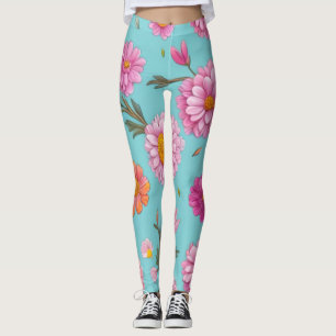 Leggings Cottage noyau floral blanc marguerites fleurs rose