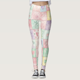 Leggings Cottage Vintage Floral Patchwork Gingham Pastel