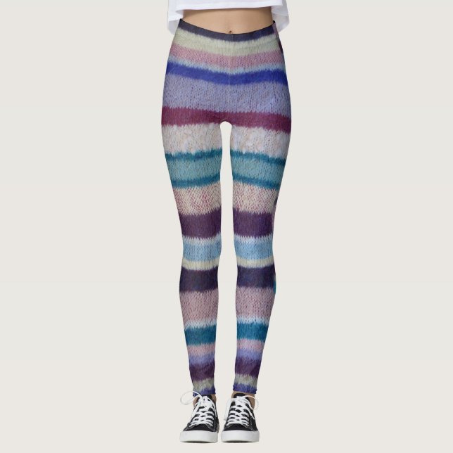 Leggings cottagecore coloré shabby chic tricoté rayé (Devant)