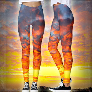 Leggings Coucher de soleil moderne orange jaune nuages phot