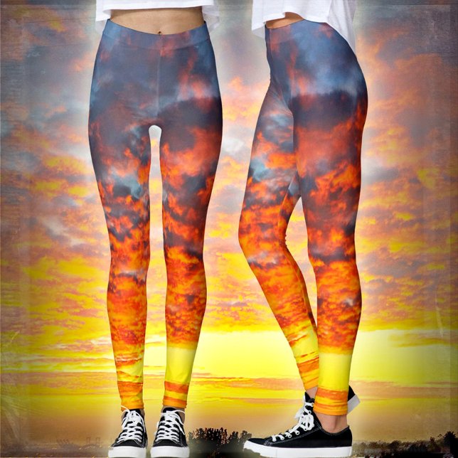 Leggings Coucher de soleil moderne orange jaune nuages phot (Créateur téléchargé)