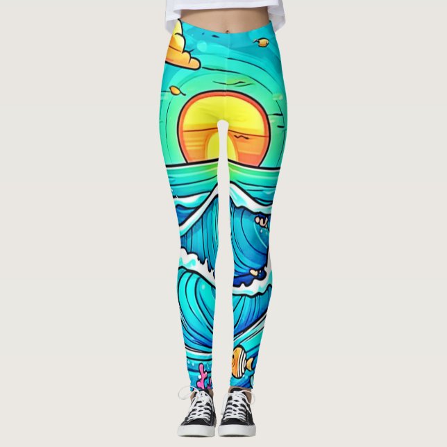 Leggings Coucher de soleil sous-marin vibrant (Devant)