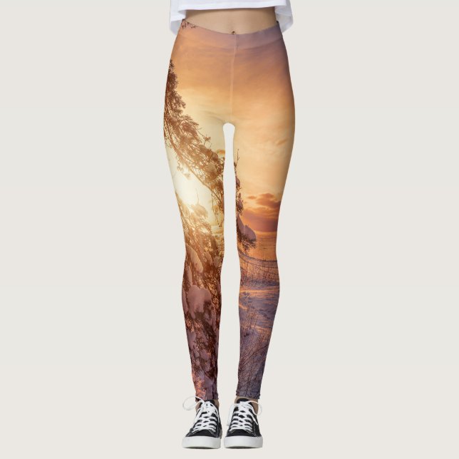 Leggings Coucher de soleil sur la mer et le pin (Devant)