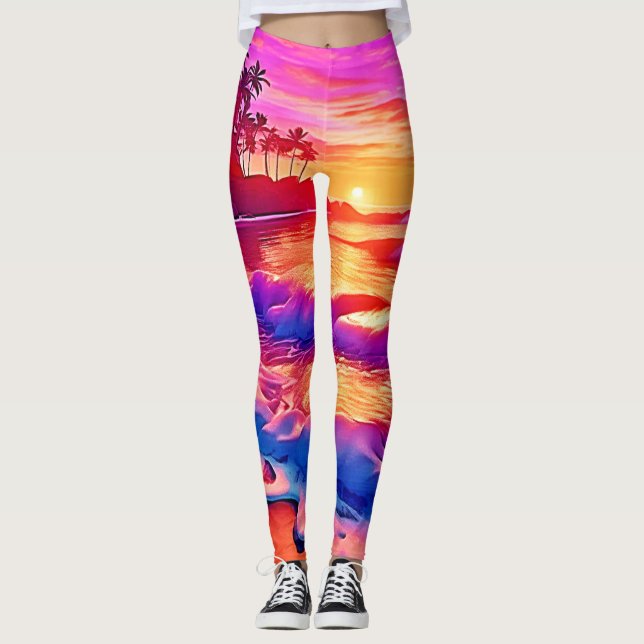 Leggings Coucher de soleil tropical : Plage d'art (Devant)