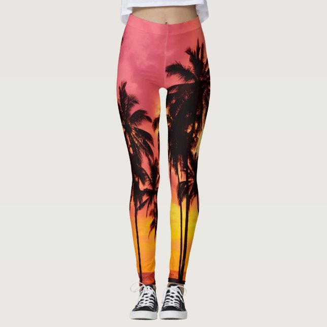 Leggings Coucher de soleil tropical : Silhouette de palme s (Devant)