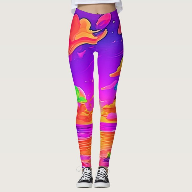 Leggings Coucher de soleil tropical vif (Devant)