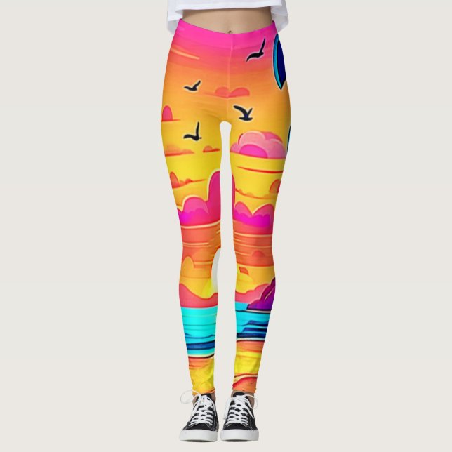 Leggings Coucher de soleil tropical vif (Devant)