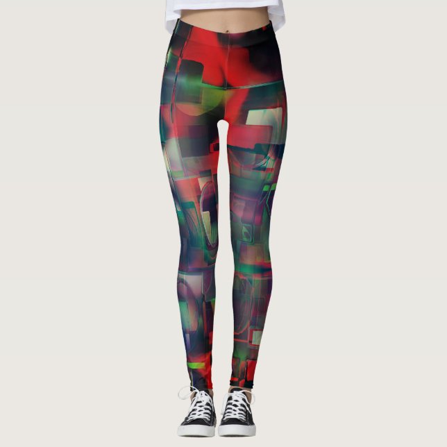 Leggings Couches d'image vertes et rouges et une légère ton (Devant)