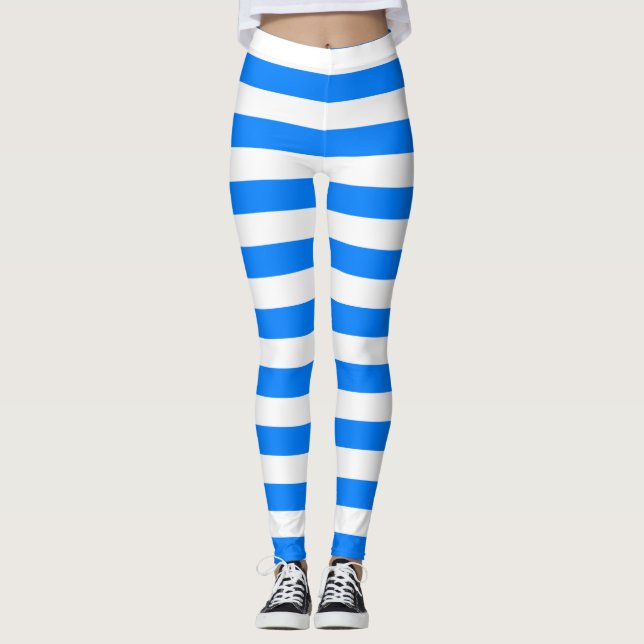 Leggings Couleur azur et blanc rayé horizontal (Devant)