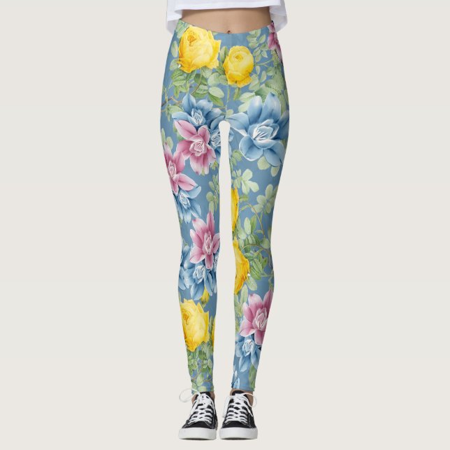 Leggings Couleur bleu rose motif de la mode été tendance (Devant)