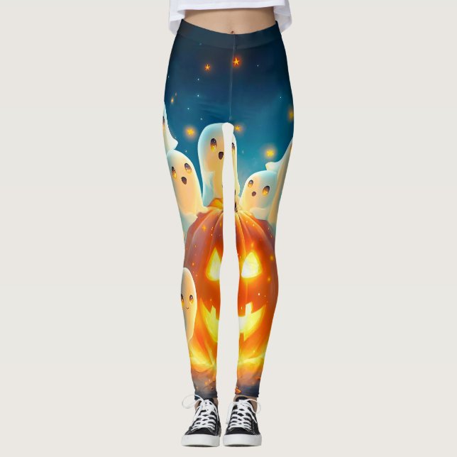 Leggings Couleur d'eau de la fête du fantôme citrouille (Devant)