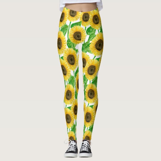 Leggings Couleur d'eau des fleurs de soleil (Devant)