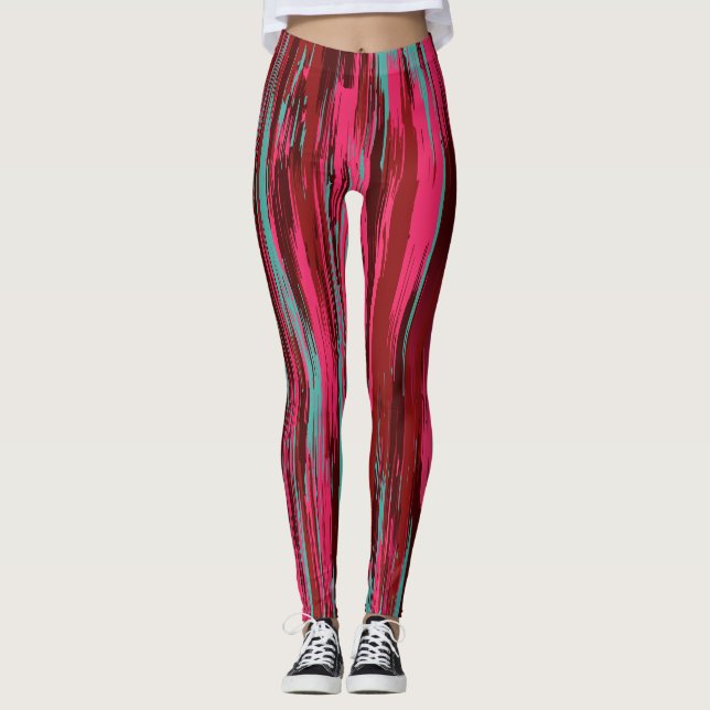 Leggings Couleur Élégante Abstraite Rouge & Rose (Devant)