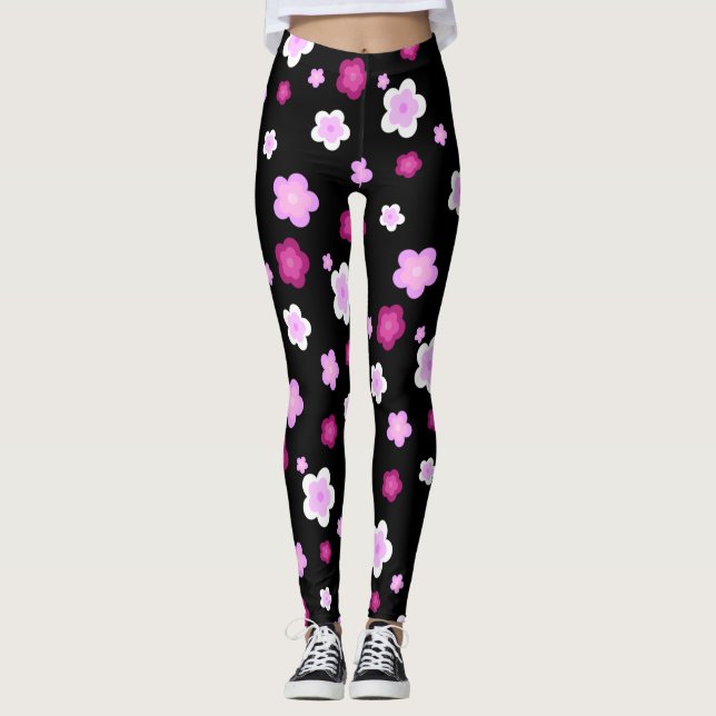 Leggings Couleur fleurie rose pâle Motif (Devant)