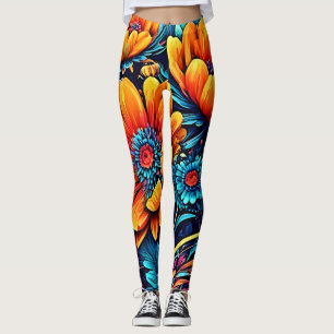 Leggings Couleur florale Rose étonnante