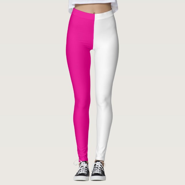 Leggings Couleur fractionnée moitié Magenta rose chaud et m (Devant)