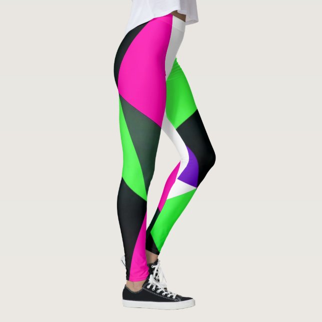 Leggings Couleur Gras 80's Bloc néon vert rose pourpre (Droite)