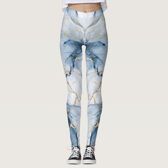 Leggings Couleur incroyable Imprimer Marbre bleu clair (Devant)