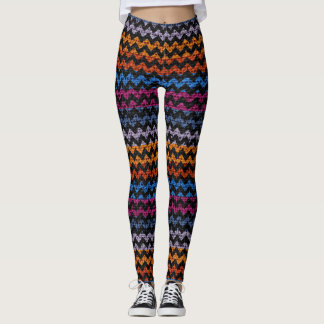 Leggings Couleur Motif Chevron Burlap Look