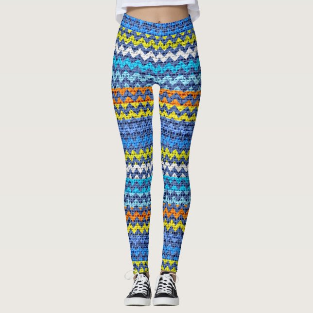 Leggings Couleur Motif Chevron Burlap Look #2 (Devant)