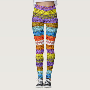 Leggings Couleur Motif Chevron Burlap Look #3