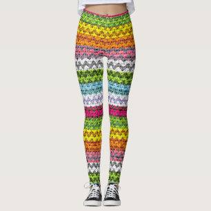Leggings Couleur Motif Chevron Burlap Look #7