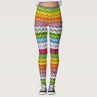 Leggings Couleur Motif Chevron Burlap Look #7